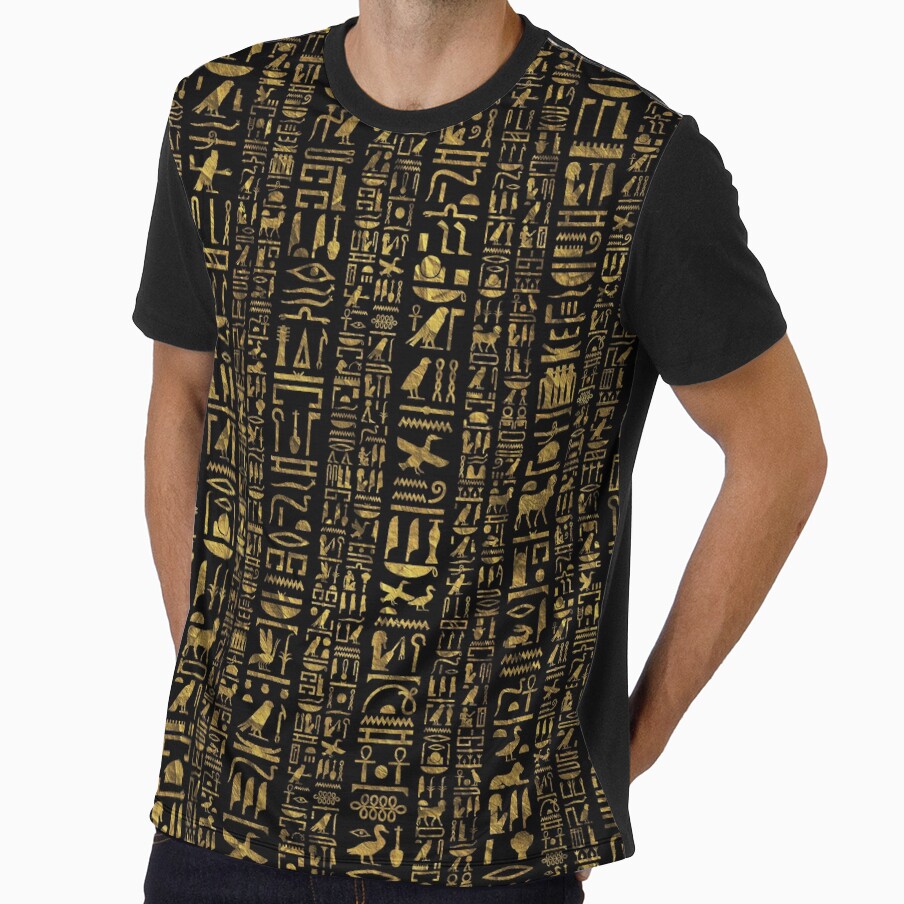 Egyptian hieroglyphs vintage gld on black by Nartissima