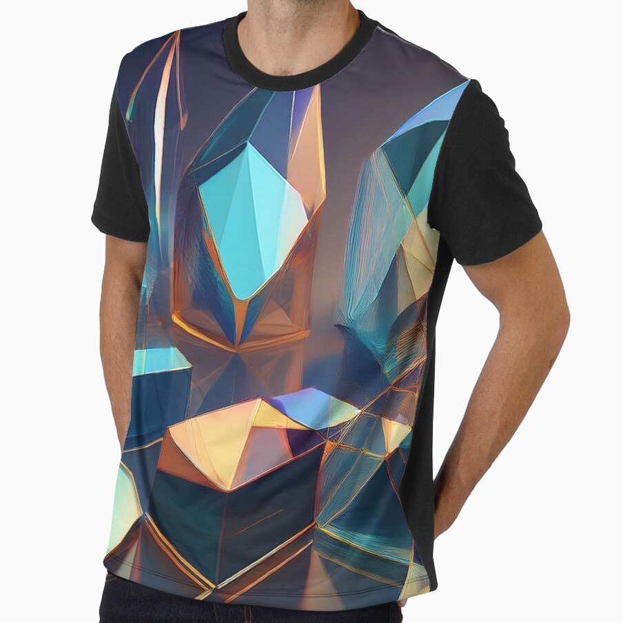 Futuristic Crystal Geometric Shapes in Blue and Orange Light by Chamasi
