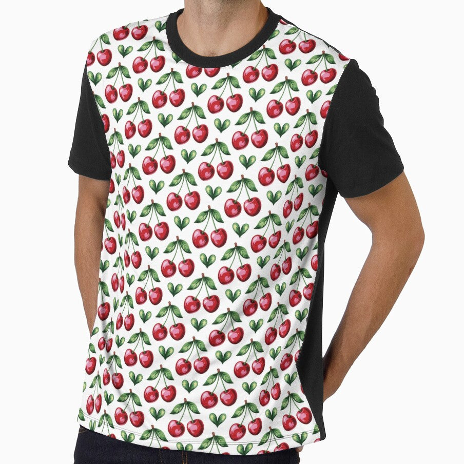 Vintage Cherry Pattern - Red Cherries Green Leaves Retro Kitchen Design by Random Candy Studio