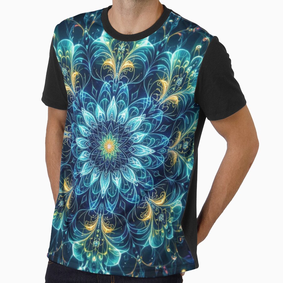 Celestial Bloom – Glowing Mandala in Electric Blue and Cosmic Gold by Harmonic_Layers