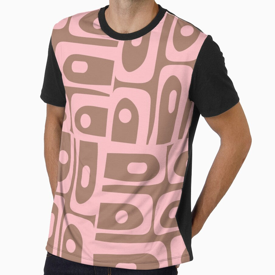 Mid Century Modern Abstract Geometric Piquet Multi Pattern in Mocha Brown and Blush Pink by kierkegaard