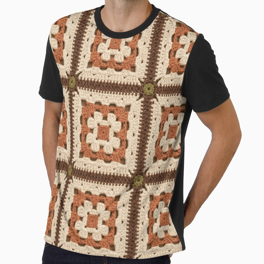 Cotton Crochet Square Terracotta Brown Cream Vintage by LuisWorks