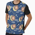 Medium scale of Navy Blue Celestial Sun Moon Whimsical Night Sky Pattern by DColourMuse