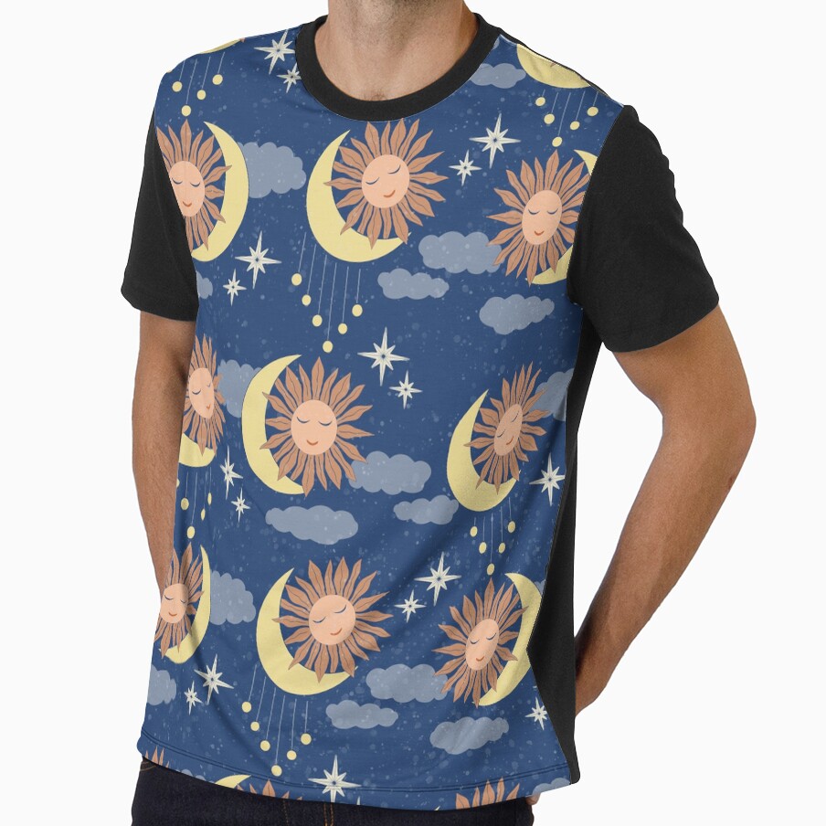 Medium scale of Navy Blue Celestial Sun Moon Whimsical Night Sky Pattern by DColourMuse