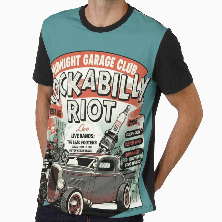 Rockabilly Riot Hot Rod Garage Club T-Shirt | Vintage Custom Car & Rockabilly Culture Design by ObsidianUruk