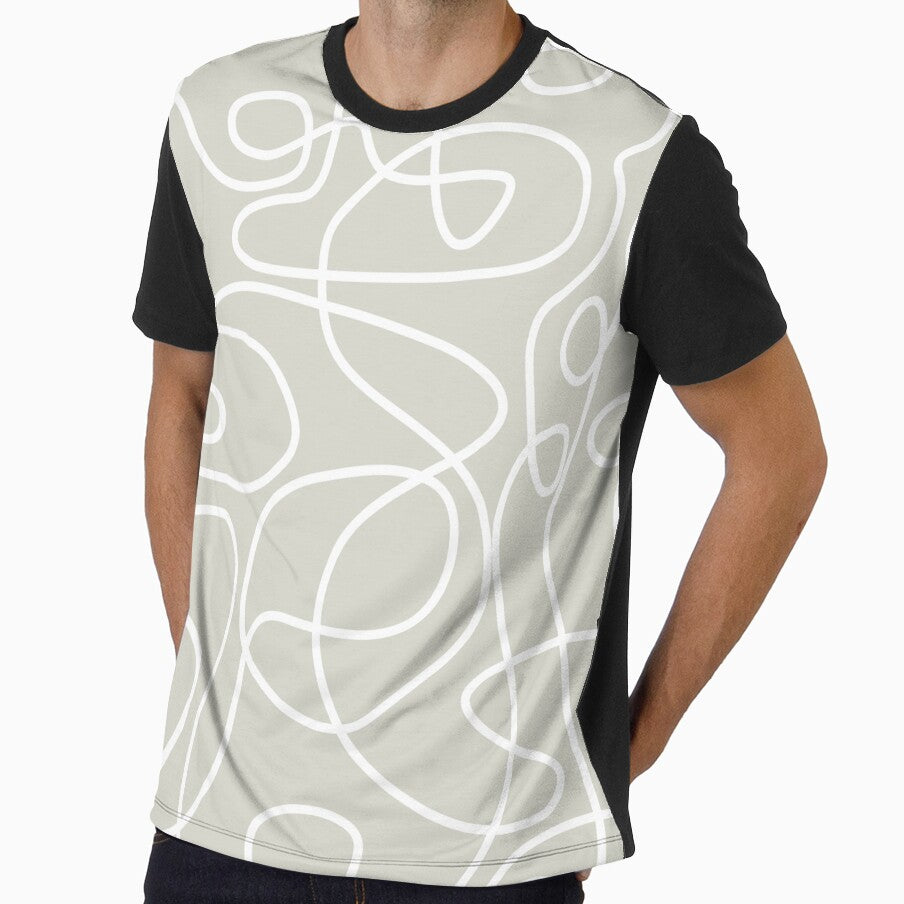 Doodle Line Art Pattern | White on Beige / Light Warm Gray by itsjensworld