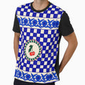 Blue Checkerboard Cherry Retro Pattern by Peac7e