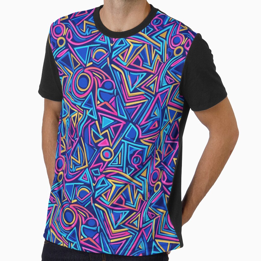 Neon Geometric Pattern with Bright Shapes by RidaSalArt