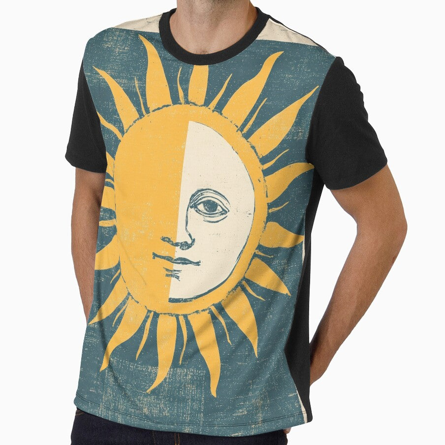 Vintage Half Sun Face Art – Mystical Celestial Illustration by Retrocranio