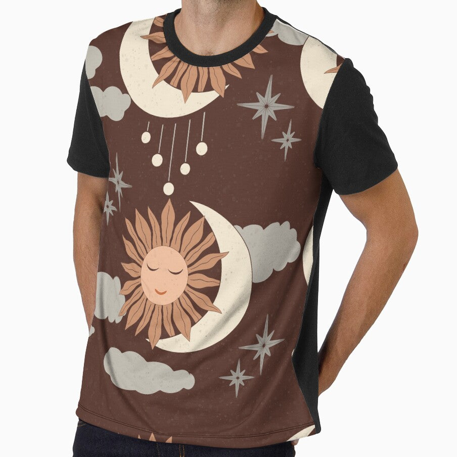 Large scale of Chocolate Brown Celestial Sun Moon Boho Earthy Pattern by DColourMuse