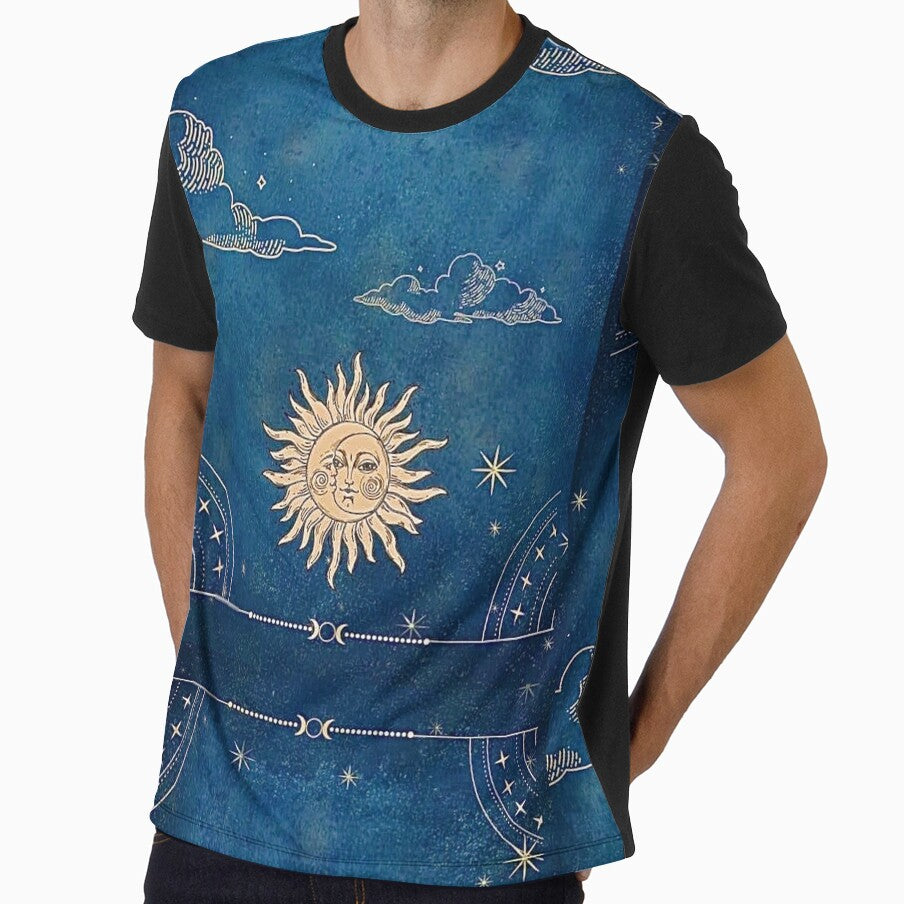 blue whimsigoth with yellow sun and moon with clouds by BrontesWhimsyStore