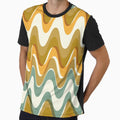 Retro wave pattern - MCM mod geometric in teal blue, mustard yellow and earthy tones by JMgraphic