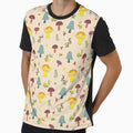 Colorful Mushroom Seamless Pattern on a Tan Background by Cherie Brunetti