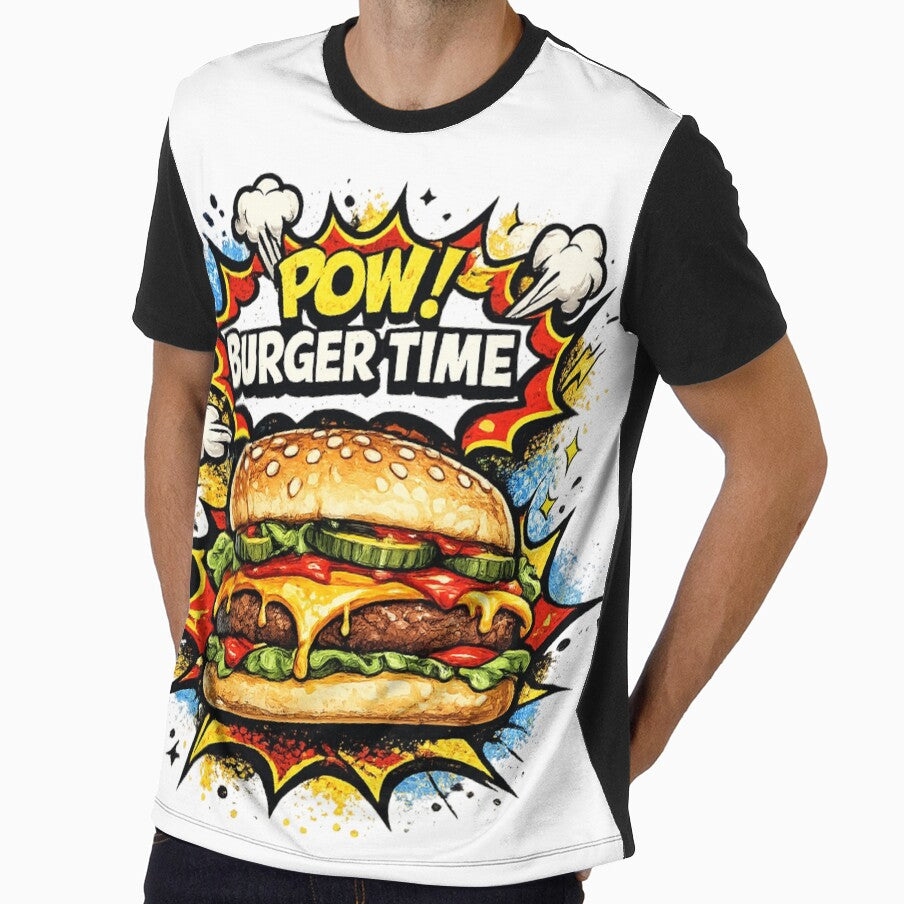 POW Burger Time: Comic Book Style Cheeseburger Pop Art Retro Explosion by irfanshikh