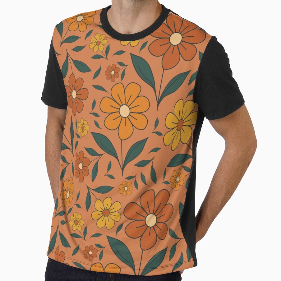 Warm Retro Flower Power Pattern by Spirit Owl Designs