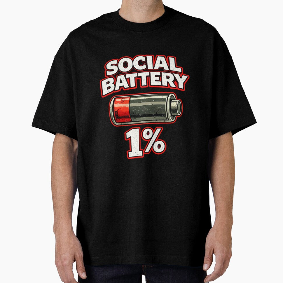 Social Battery 1% – Funny Introvert Humor Shirt by Wild Pixel Studio