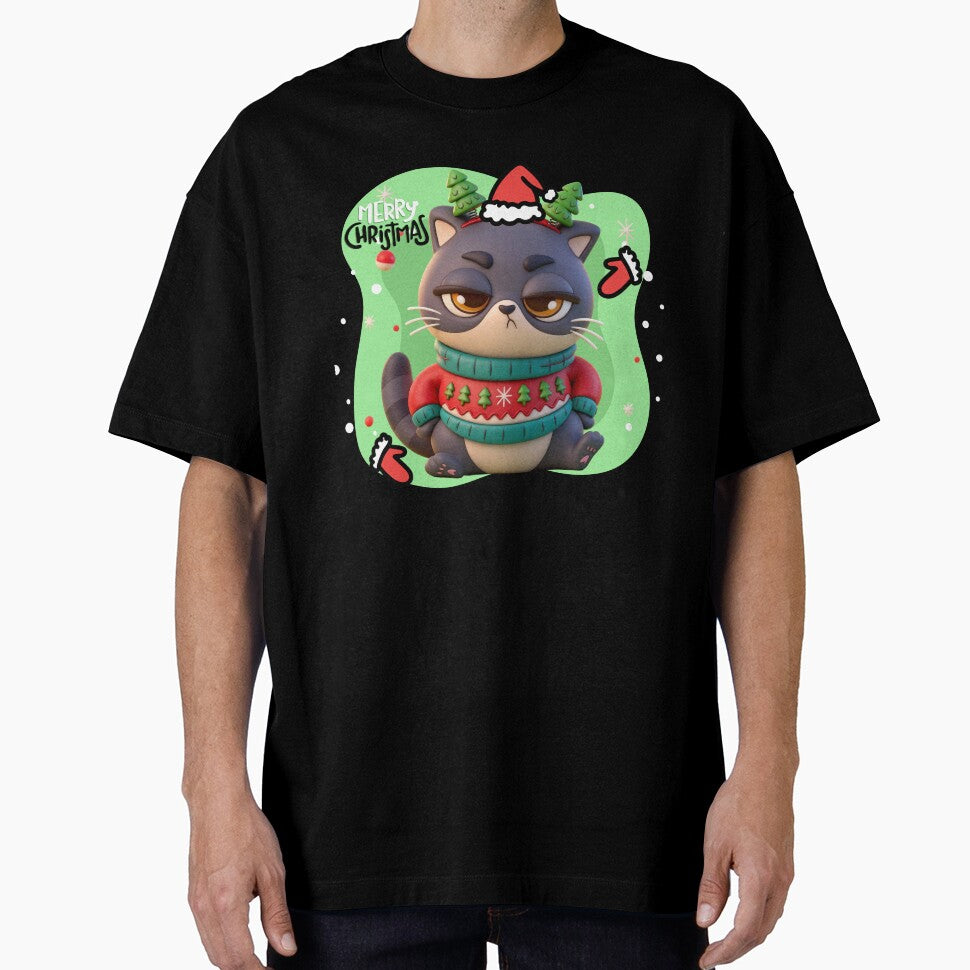Merry Christmas Cat bad mood Oversized T-Shirt by moodlyx