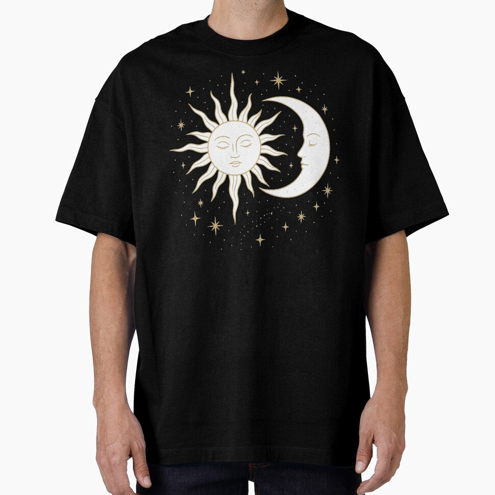 Mystical Sun & Moon with Stars – Golden Line Art by Samke.