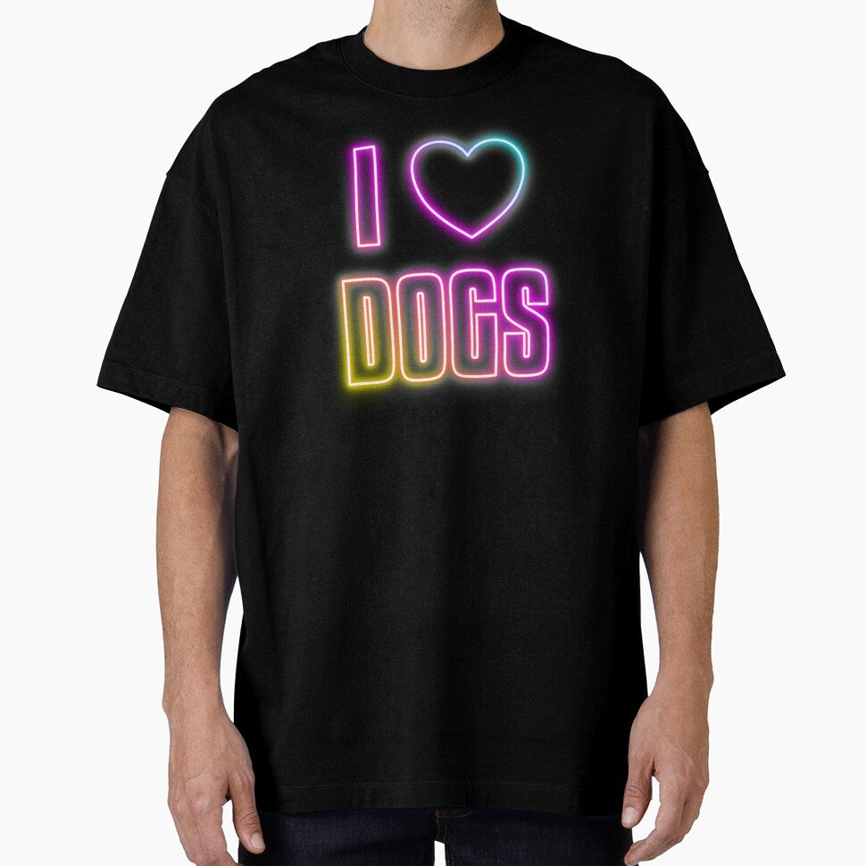 Neon Retrowave Outrun Text and Heart Icon - I Love Dogs by dylanxh