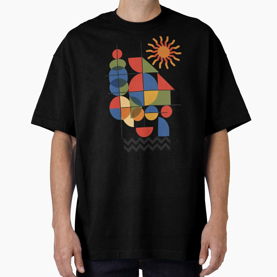 Geometric Sun Abstract Art Bauhaus Style Colorful Shapes Design by ViviNyks