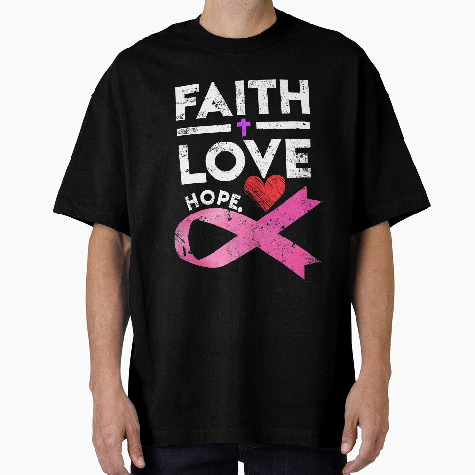 Faith Love Hope Breast Cancer Awareness T-Shirt by AllStarMerch