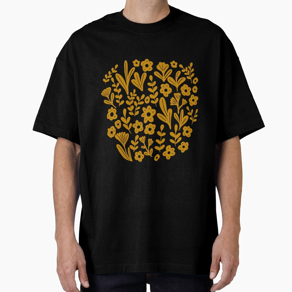Folk ditsy flower pattern in mustard yellow and white by Illustrated by Nat