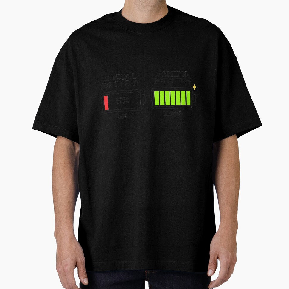 Social Battery 5% Gaming Battery 100% Funny Gaming T-shirt Introvert Gift by XPDrop