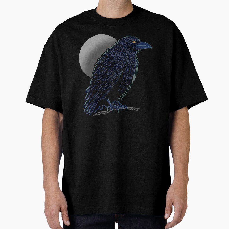 Crow design in blue and light green colors with full moon by DaveDanchuk