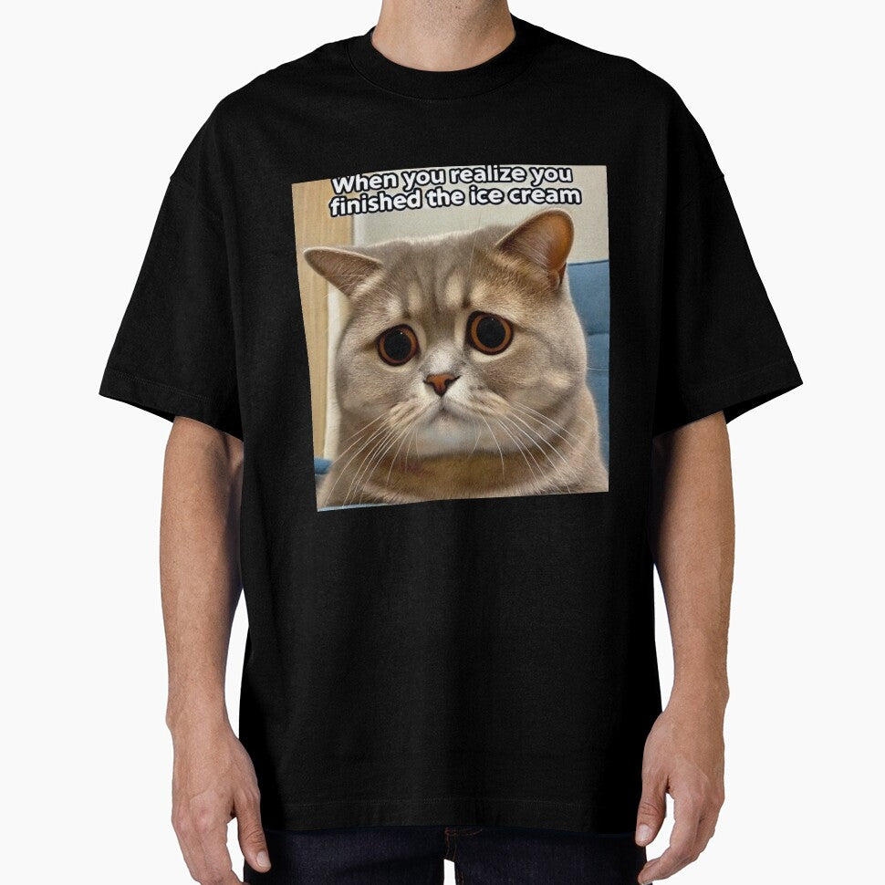 When You Realize You Finished the Ice Cream - Funny Pathetic Cat Meme by CatmemesArt