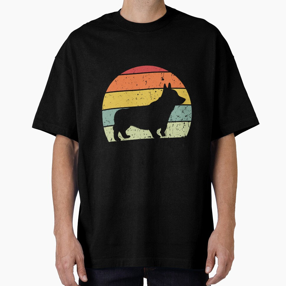 Retro Sunset Corgi Dad by Day design - black text by 29Bumblebee