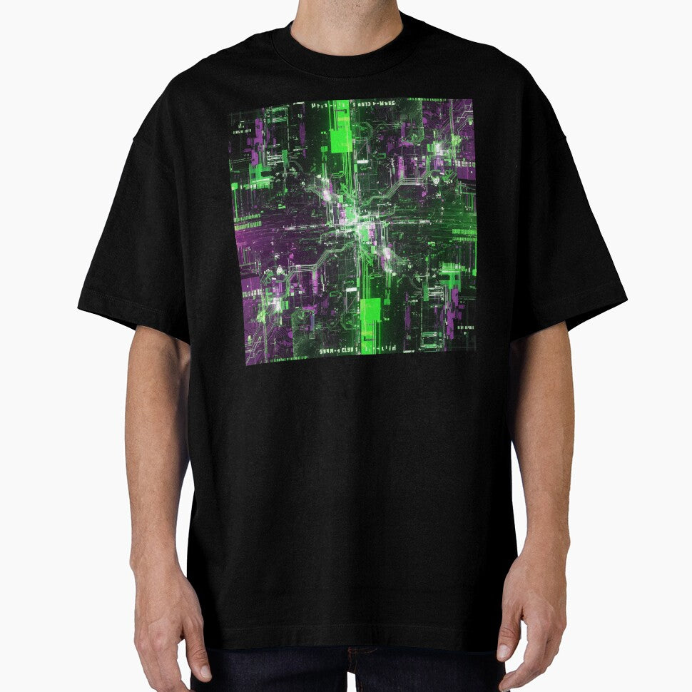 Cyber Neon Matrix Circuit Abstract by Pitujuck Kachanond