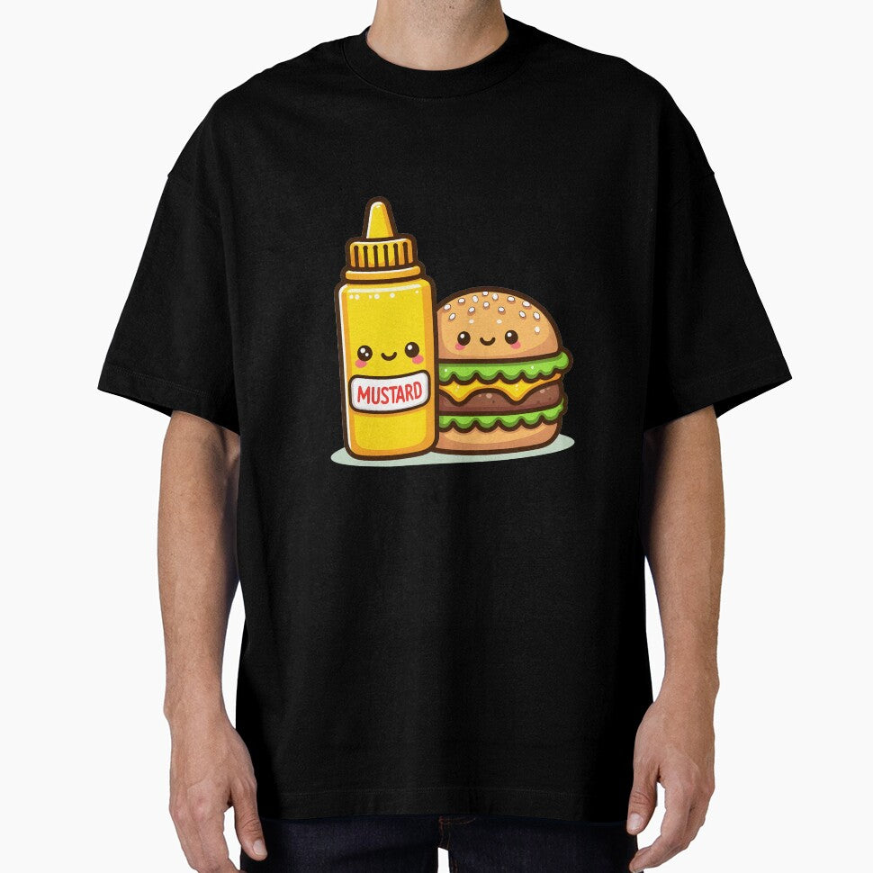 Kawaii Burger Sitting Beside Mustard Bottle by CanvasCutie