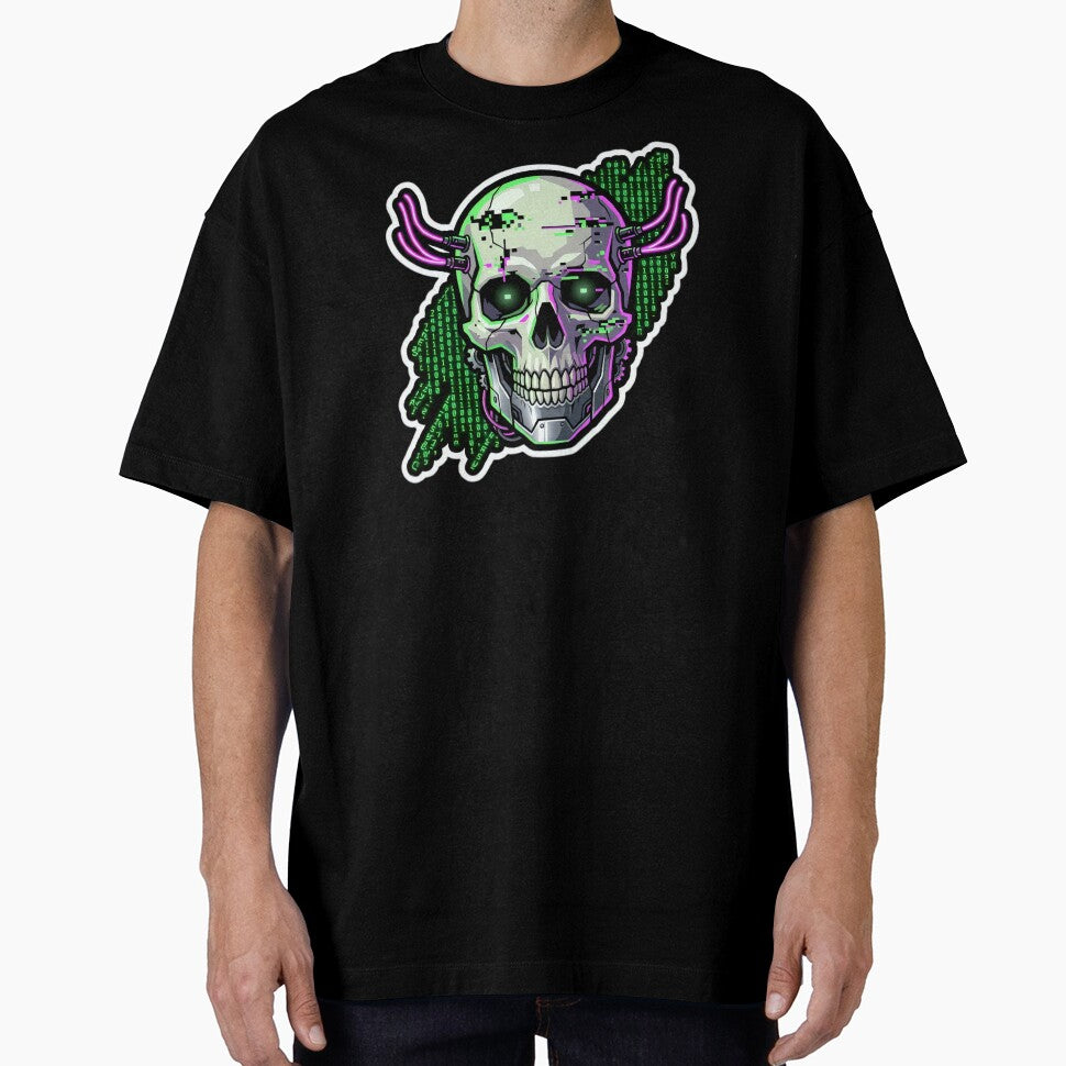 Cyberpunk Hacker Skull Binary Matrix Code Sticker by Neo Tokio