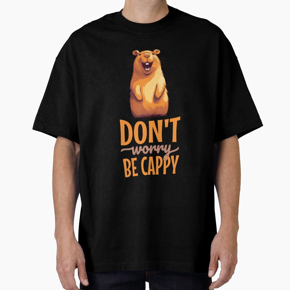 Don't Worry, Be Cappy - Smiling Cartoon Capybara Design for Positive Vibes by Sir Meow Meow