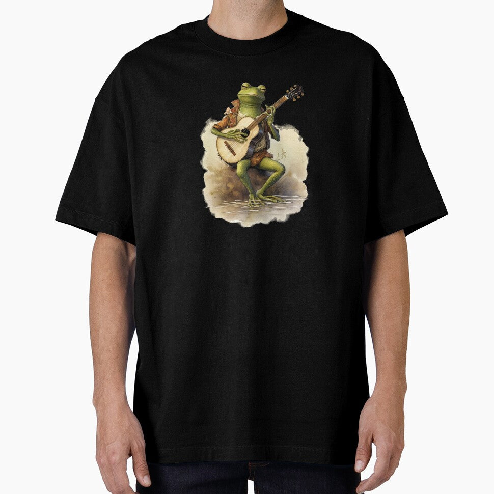 Frog playing guitar on the bank by Remek-Design