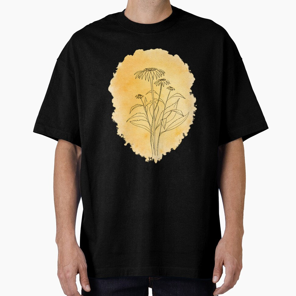 Golden Wildflowers Line Art on Watercolor Background by blankTeeShirt