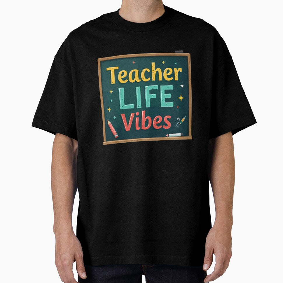 Teacher LIFE Vibes T-Shirt  Chalkboard Style Teacher Gift Back to School Tee by Design-Pro-21
