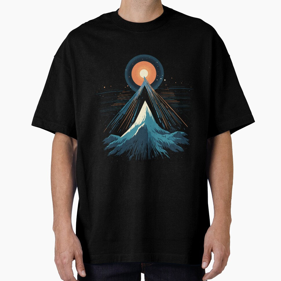 Minimalist Mountain Peak Sunburst Starry Sky Space Art by NaturesRepose