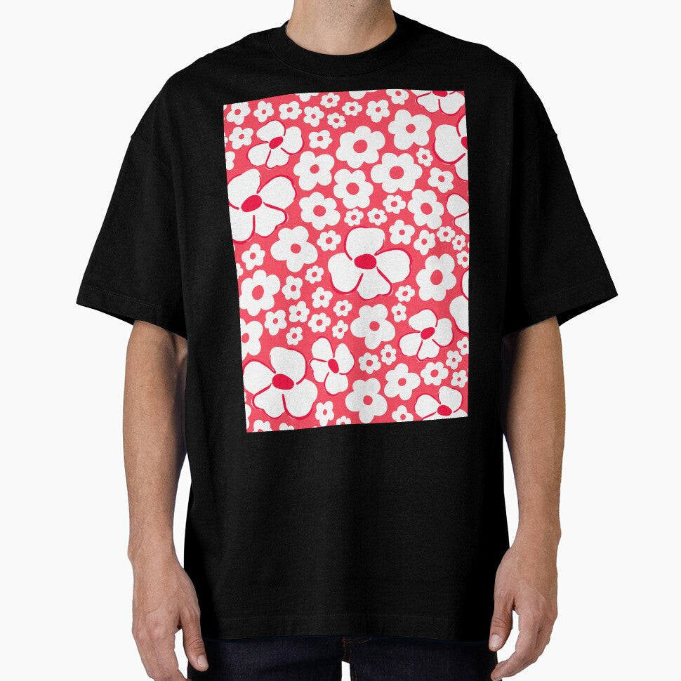 big cute florals bright red danish style flowers super retro groovy 60s 70s era by blomastudios