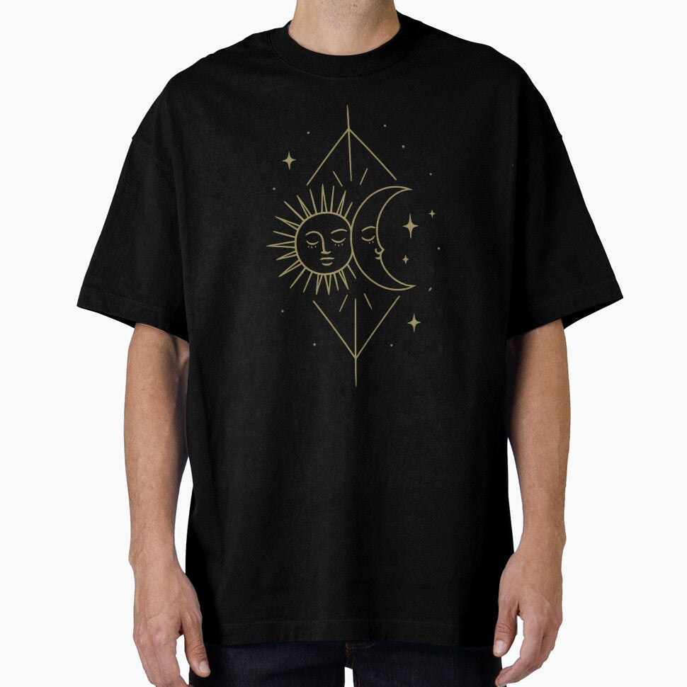 Sun and Moon Harmony – Celestial Balance Gold Line Art Design by Fleimas