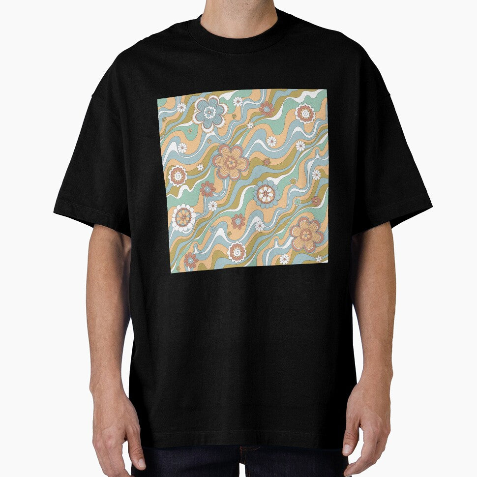Retro floral swirl 70s pattern by ReneMagritteArt