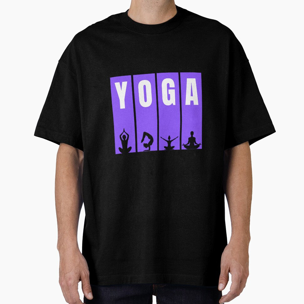 Yoga Poses Color Block T-Shirt Yoga Lover Gift Meditation Graphic Tee Purple by oonproducts