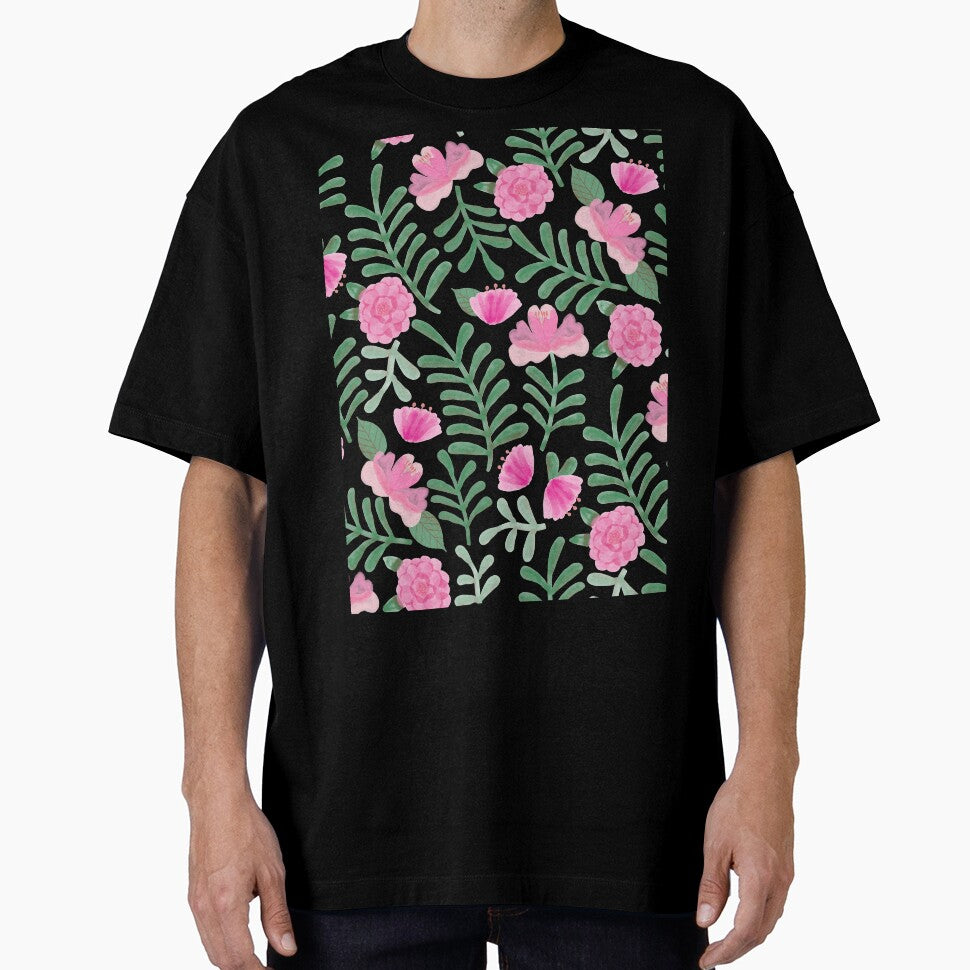Pink Watercolor Botanical Repeat Pattern Flowers and Leaves by Mag-nificentMag