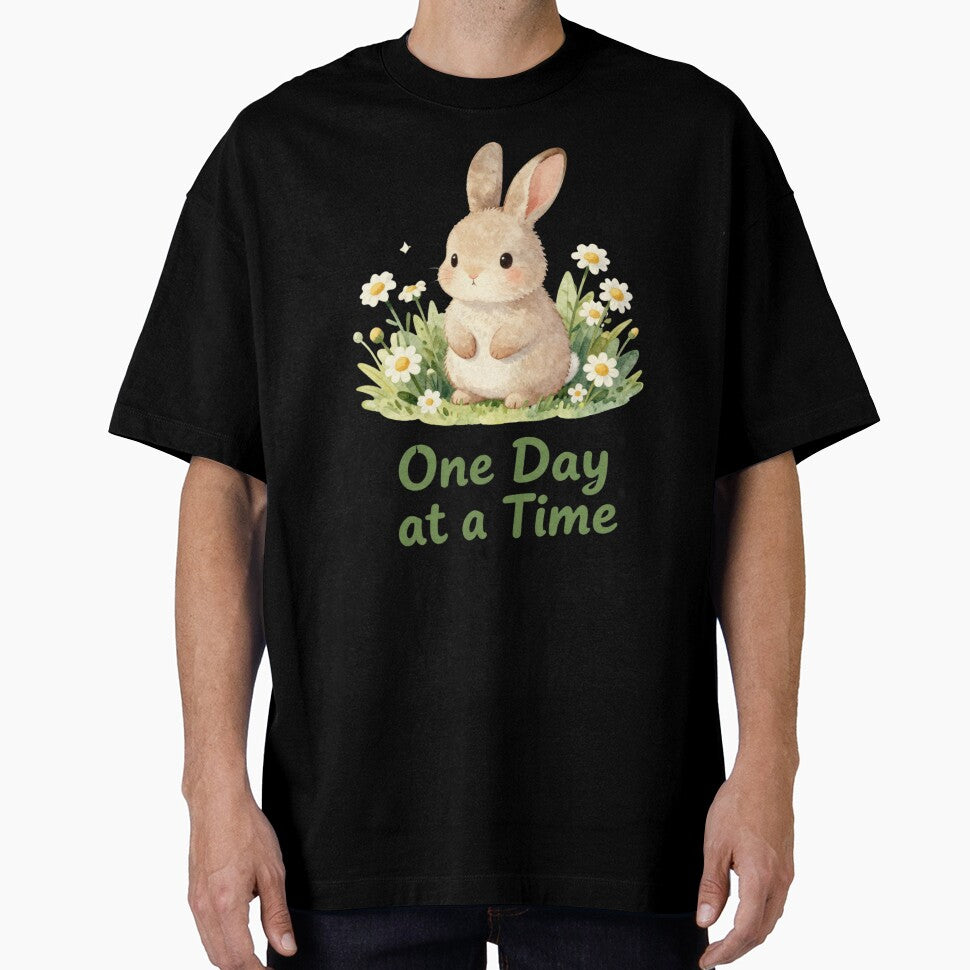 One Day At A Time | Cute Bunny Mental Health Affirmation Sticker | Self Love Gift | Encouraging Quote Sticker by Davestre Designs