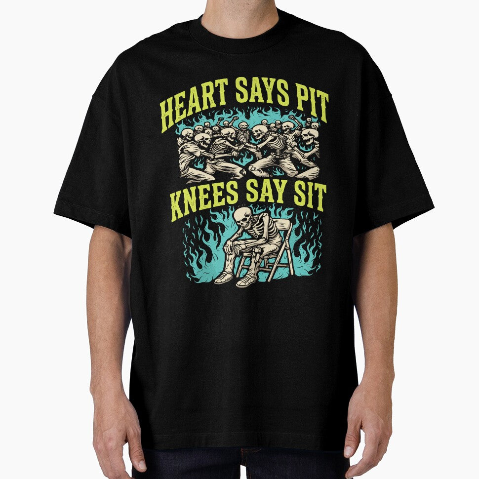 Heart Says Pit Knees Say Sit Skeleton Funny by clarabersetart