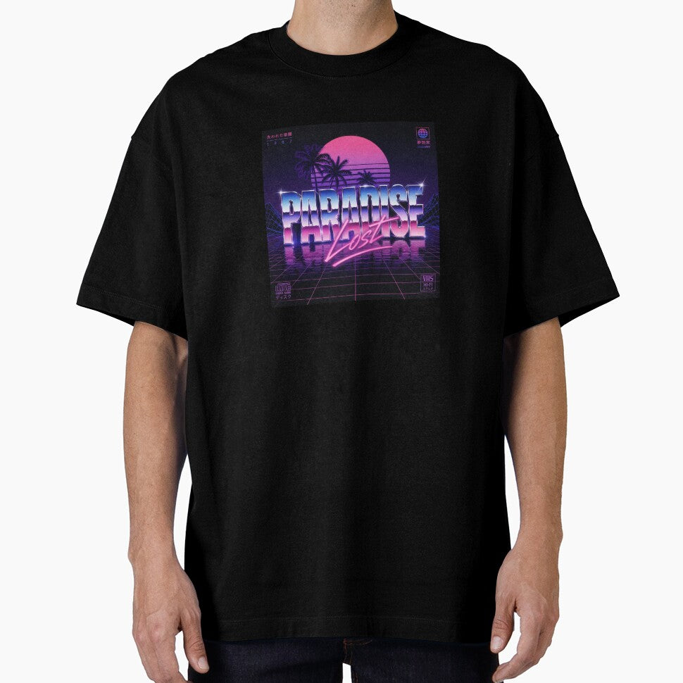 Vaporwave Paradise Lost Neon Retro Aesthetic 80s Synthwave Sunset Chrome Text Design by Sanika arts