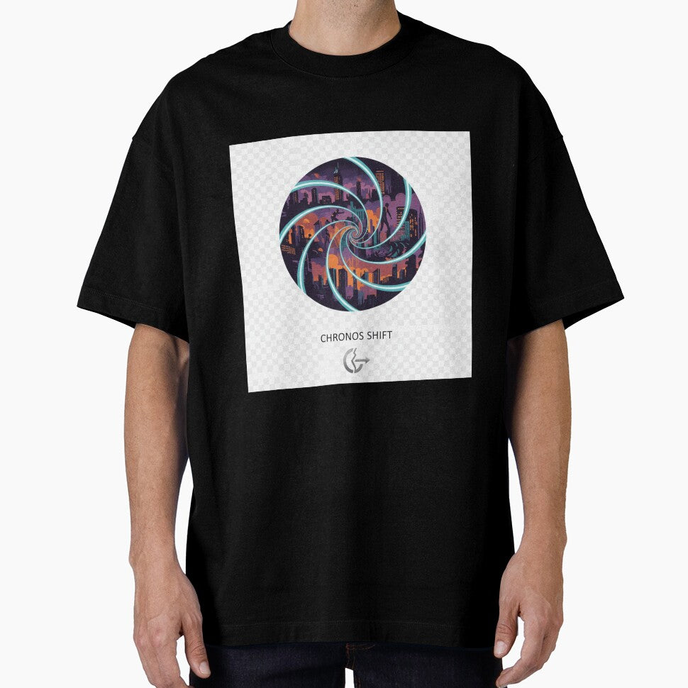 Chronos Shift Time Travel Cityscape Sticker | Cyberpunk Temporal Vortex Art by mdj96
