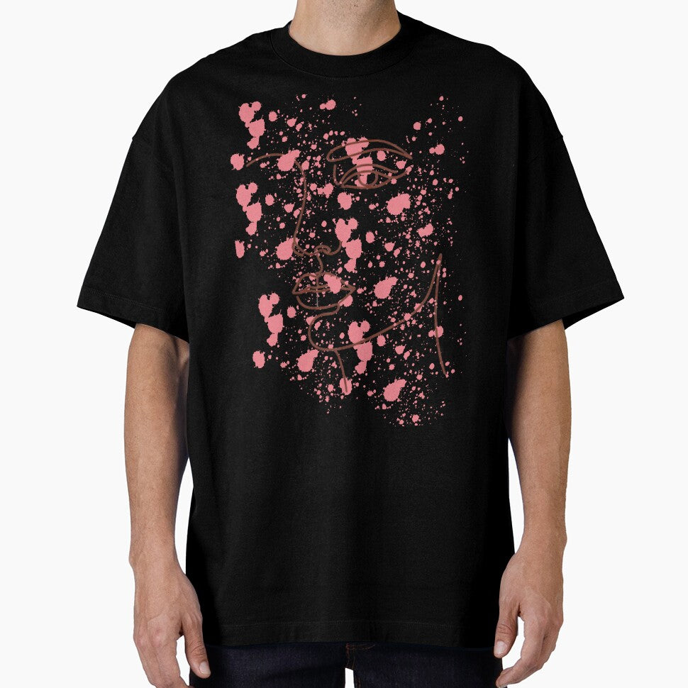 Minimalist Face Abstract Emotion – Line Art & Splash Pink by byafrilaence