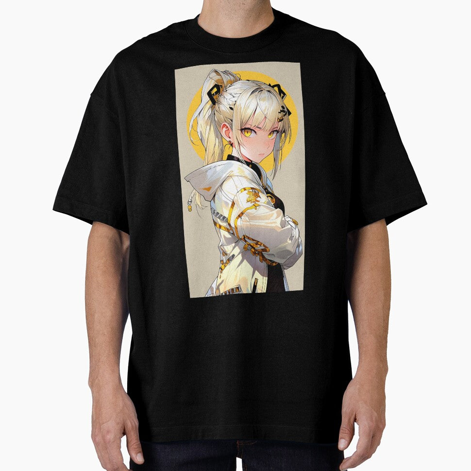 Anime Girl Golden Eyes Aesthetic Streetwear | Futuristic Cyberpunk Waifu Art | Blonde Anime Character Illustration by Dyan4
