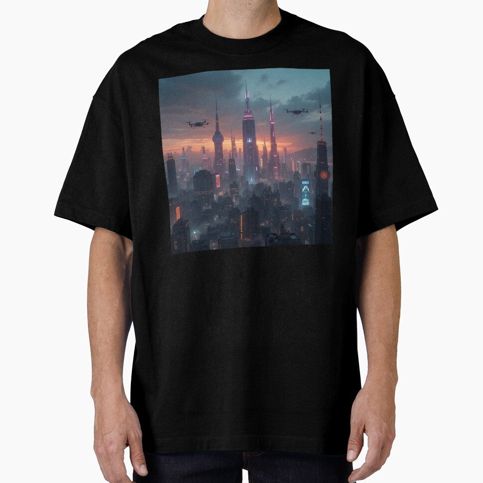 Dystopian Skyline with AI Surveillance & Holograms by rajasekhark